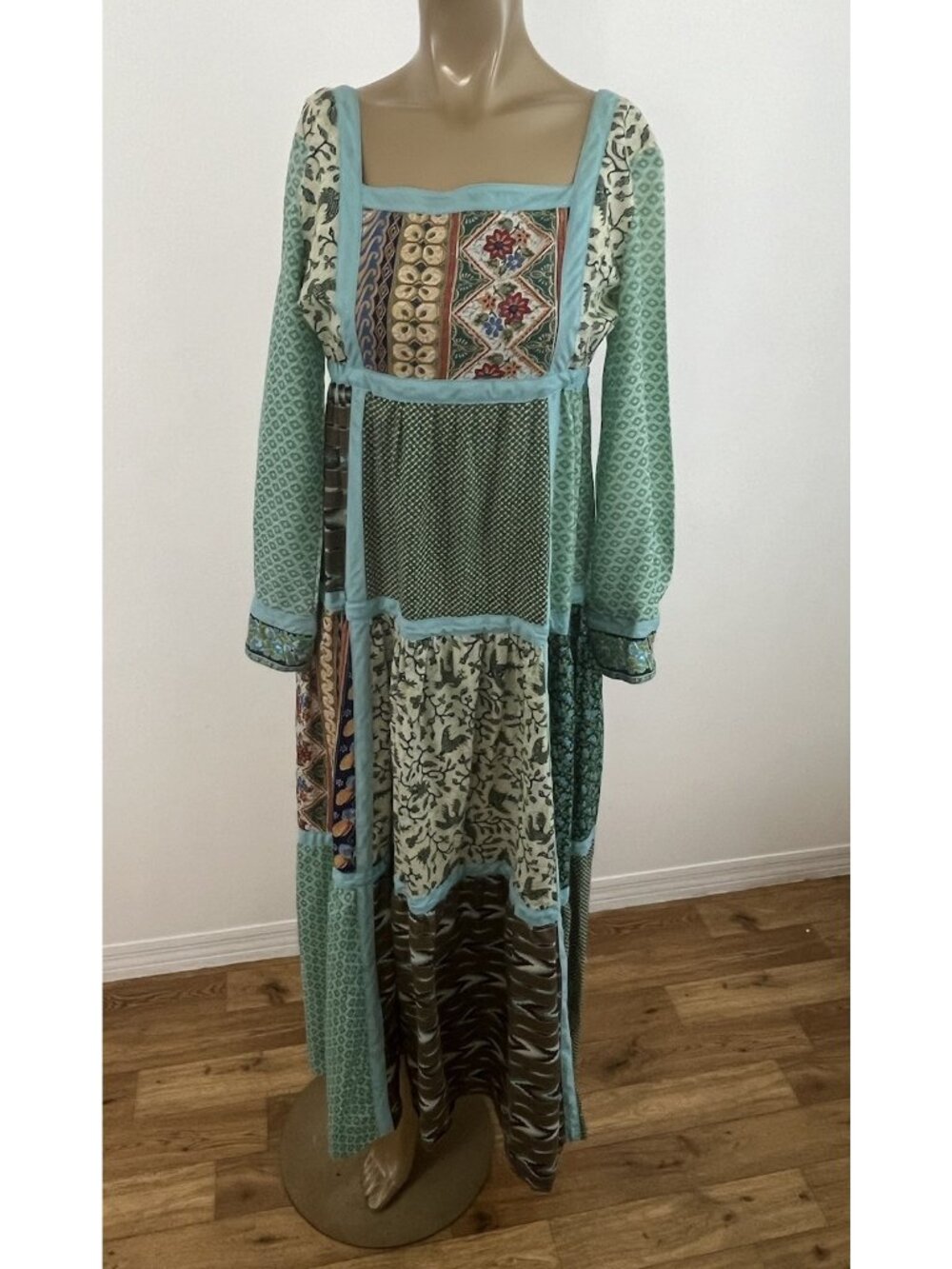 Glen of Michigan Polished Cotton Patchwork Print Dress Boho Hippie